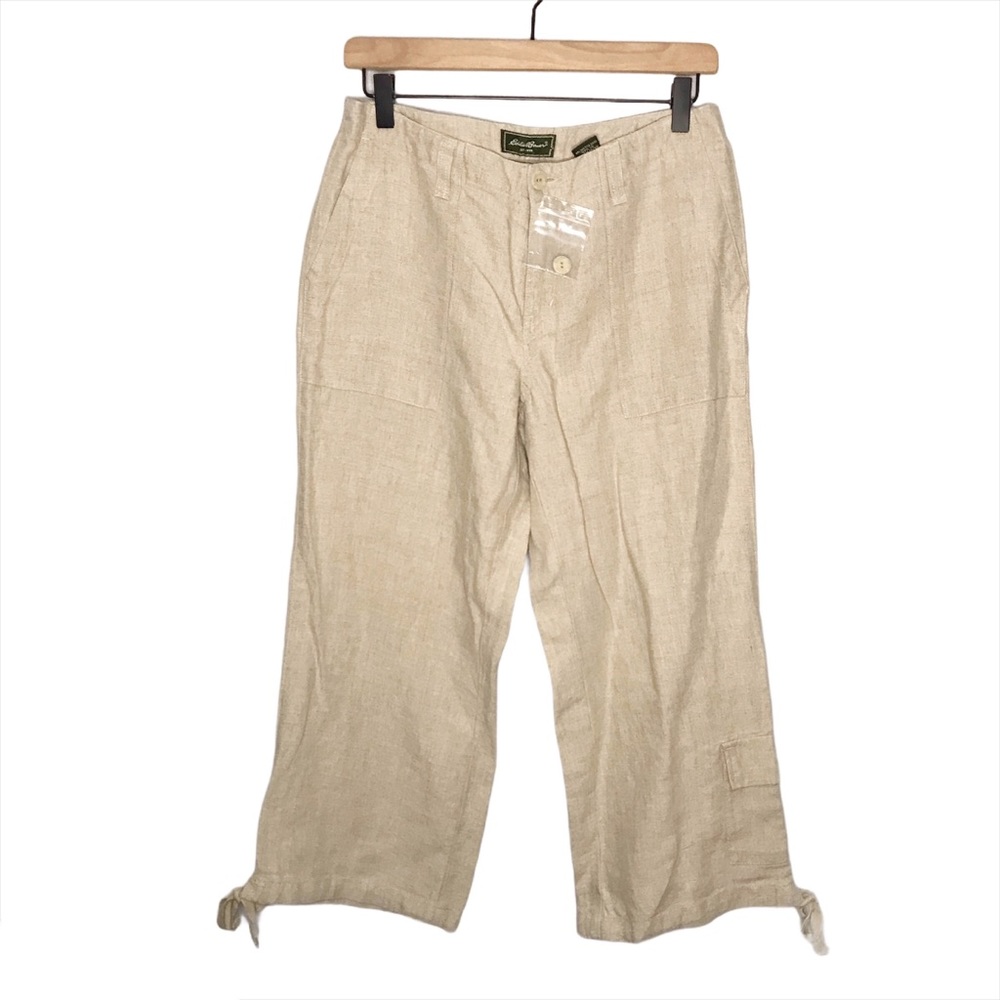NWOT Eddie Bauer Cropped 100% Linen Cargo Pants 6P